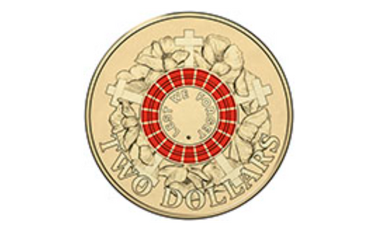 2015 $2 Two Dollar Coloured Coin Lest We Forget Red Circle - Rare